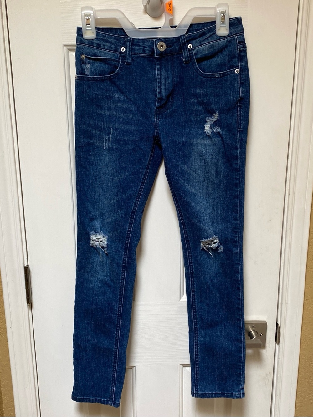 Hudson Teen Girls' Destructed Distressed Medium Dark Wash Skinny Jeans Sz 12 EUC